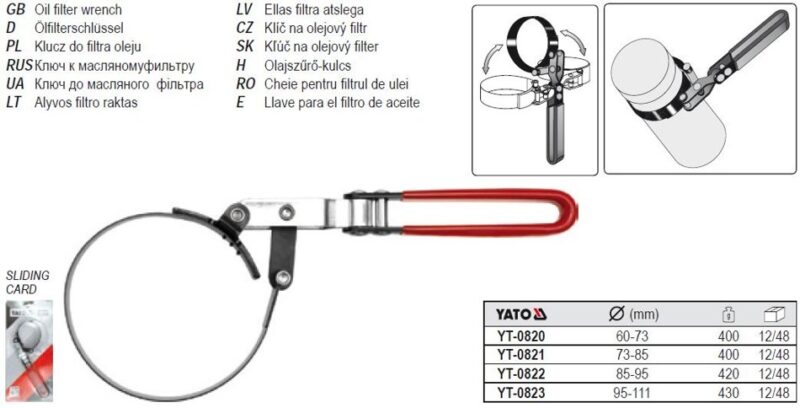 Đai tháo lọc dầu 60-73mm đến 95-111mm Yato - Ba Lan