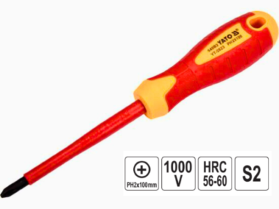 Tuốc nơ vít 4 cạnh cách điện PH2x100x6MM Yato YT-2823