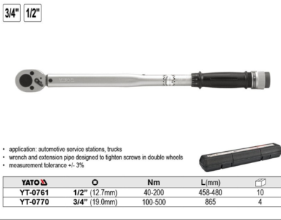 Cờ lê cân lực 1/2" 40-210mm Yato YT-0761 Ba Lan