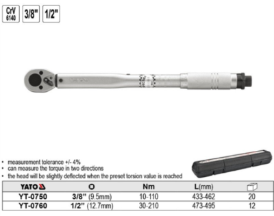 Cờ lê cân lực 3/8"-19-110mm Yato YT-0750 Ba Lan