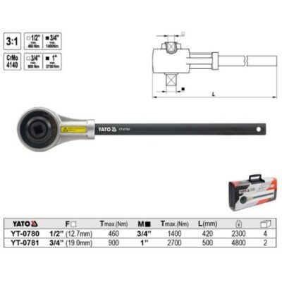 Đầu tăng lực cho cờ lê lực 3/4" 2300Nm 3:1 Yato YT-0781 Ba Lan