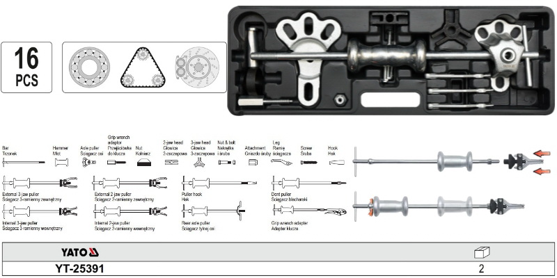 Bộ vam cảo giật bạc đạn trong ngoài 16 chi tiết Yato YT-25391 - Ba Lan