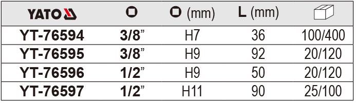 Mũi vít 3/8" Hex 9mm L50 MM YATO YT-76596 Mũi vít 3/8" Hex 9mm L50 MM YATO YT-76596