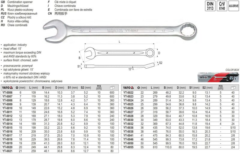 Cờ lê vòng miệng hệ mét Yato YT-0006