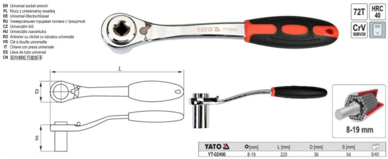 Cần xiết lực đa năng 8-19mm Yato YT-02400