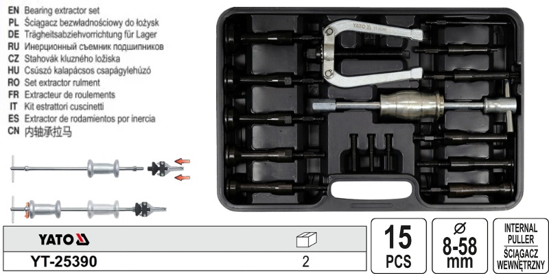 Bộ vam cảo bạc đạn trong 15 chi tiết Yato YT-25390 - Ba Lan