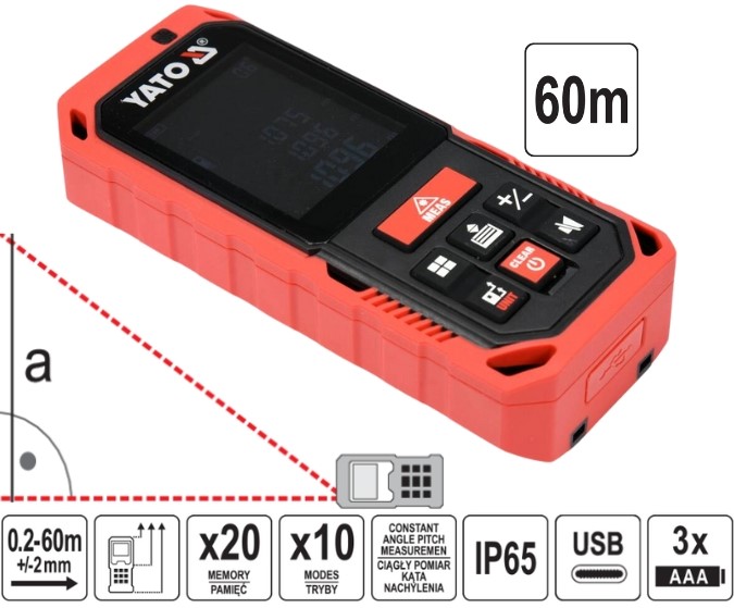 Máy đo khoảng cách tia Laser 60M YATO YT-73127- Ba Lan