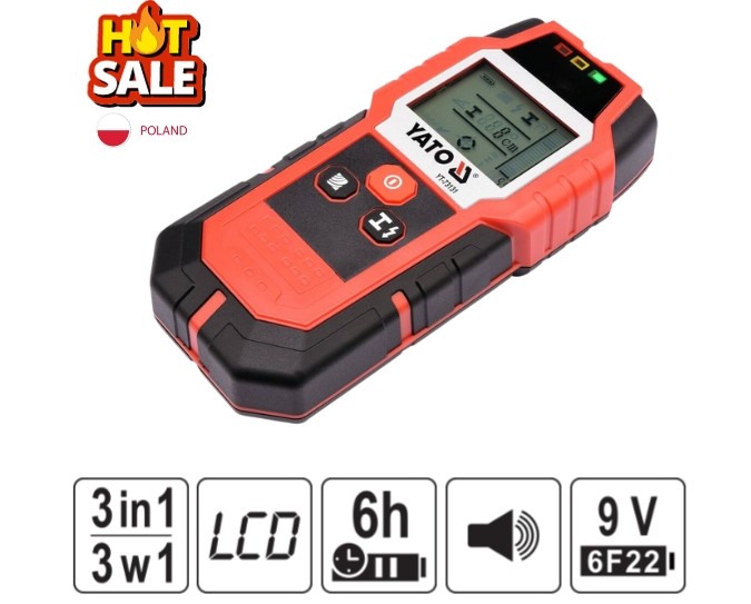 Máy dò kim loại, dây điện trong tường 3in1 Yato YT-73131 Ba Lan