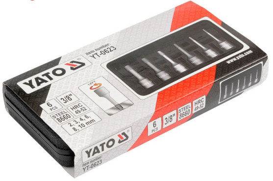 Bộ 6 khẩu 3/8" nhổ ốc bulong hỏng 2-10mm đảo chiều Yato YT-0623 - Ba Lan