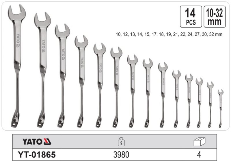 Bộ 14 Cờ lê vòng miệng tay đòn 10-32mm Yato YT-01865 - Ba Lan