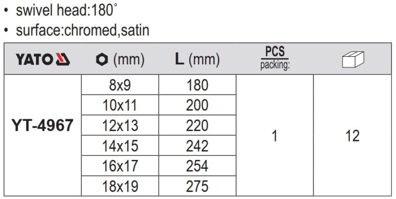 Bộ 6 cờ lê 2 đầu lắc léo Yato YT-4967 - Ba Lan