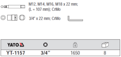 Bộ 6 đầu khẩu 3/4" mũi hoa thị M12-M18 Yato YT-1157 - Ba Lan