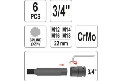 Bộ 6 đầu khẩu 3/4" mũi hoa thị M12-M18 Yato YT-1157 - Ba Lan