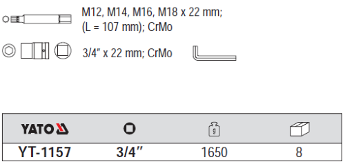 Bộ 6 đầu khẩu 3/4" mũi hoa thị M12-M18 Yato YT-1157 - Ba Lan