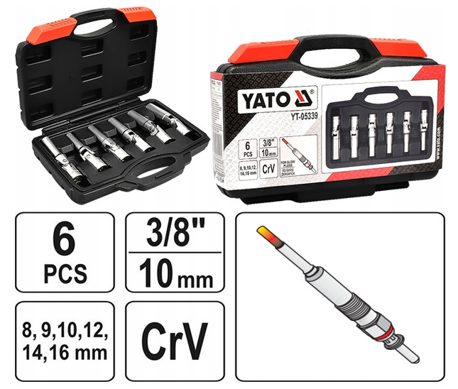 Bộ 6 tuýp mở bugi xông 3/8" lắc léo 8-16x85mm Yato YT-05339 - Ba Lan