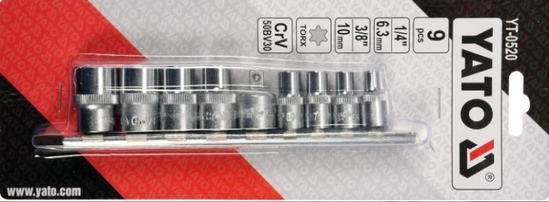 Bộ 9 đầu tuýp sao 1/4" E5-E16 Yato YT-0520 - Ba Lan