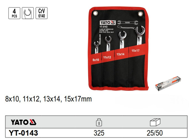 Bộ cờ lê 2 đầu mở ống dầu 4 chi tiết Yato YT-0143 - Ba Lan