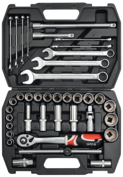 Bộ dụng cụ tổng hợp 3/8" 1/2" có tay quay chữ U 38 món Yato YT-3876 - Ba Lan