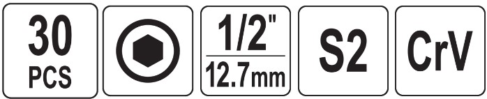 Bộ tuýp 1/2" mũi vít lục giác 5-19mm 30 chi tiết Yato YT-77540 - Ba Lan