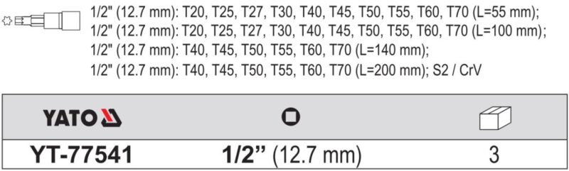 Bộ tuýp 1/2" mũi vít sao T20-T70 32 chi tiết Yato YT-77541 - Ba Lan