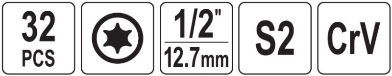 Bộ tuýp 1/2" mũi vít sao T20-T70 32 chi tiết Yato YT-77541 - Ba Lan