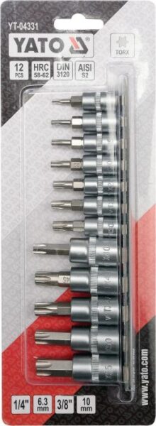 Bộ mũi vít hoa thị có lỗ T8-T55 12 chi tiết 1/4"-3/8" Yato YT-04332 - Ba Lan