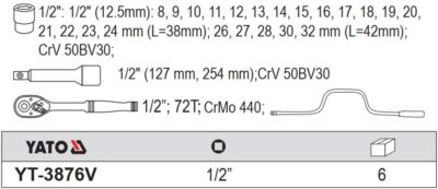 Bộ tuýp tay vặn 1/2" 28 món Yato YT-3876V - Ba Lan