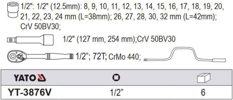 Bộ tuýp tay vặn 1/2" 28 món Yato YT-3876V - Ba Lan