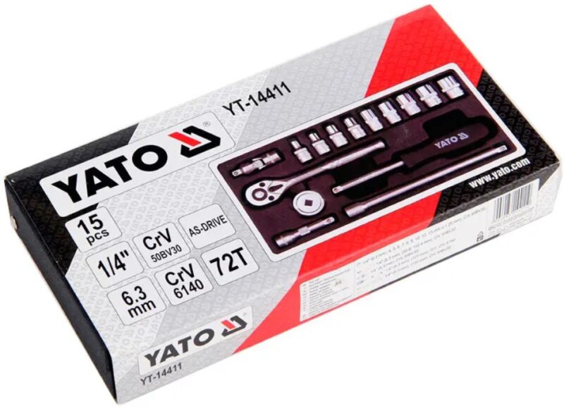 Bộ tuýp tay vặn 1/4" 4-13mm 15 chi tiết Yato YT-14411 - Ba Lan