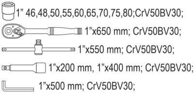 Bộ tuýp tay vặn 1" 46-80mm 14 chi tiết Yato YT-13630 - Ba Lan