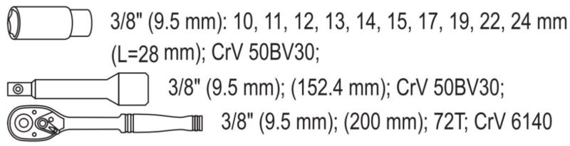 Bộ tuýp tay vặn 10-24mm 3/8" 12 món Yato YT-38683 - Ba Lan
