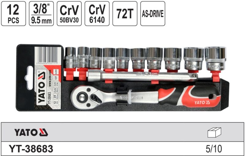 Bộ tuýp tay vặn 10-24mm 3/8" 12 món Yato YT-38683 - Ba Lan