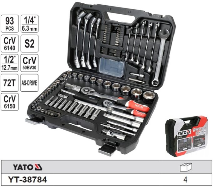 Bộ tuýp tay vặn tổng hợp 1/4" 1/2" 93 món Yato YT-38784 - Ba Lan