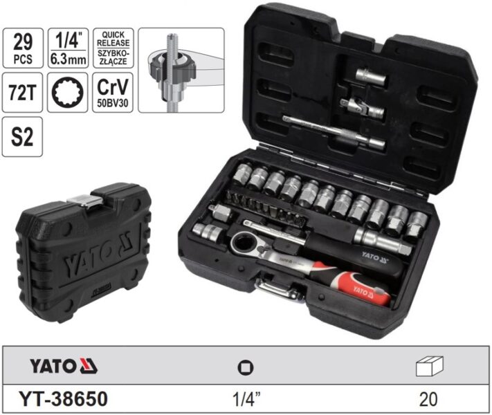 Bộ tuýp tay vặn xuyên tâm 1/4" 11 chi tiết Yato YT-38650 - Ba Lan