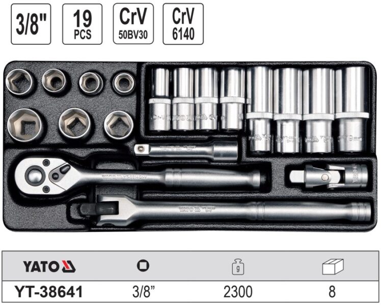 Bộ tuýp vặn tay tổng hợp 3/8" 19 món Yato YT-38641 - Ba Lan