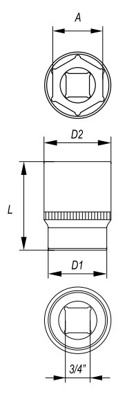 Đầu tuýp Lục giác 6 cạnh 3/4"x50x19mm Yato YT-1301 - Ba Lan