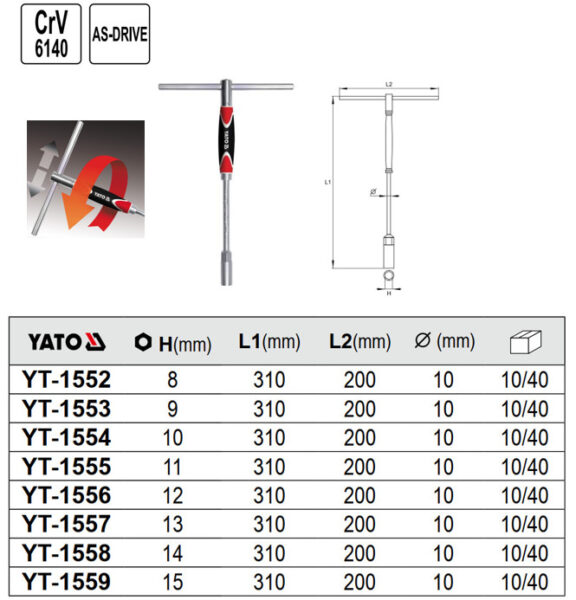 Cần siết chữ T linh hoạt từ 8mm đến 15mm Yato - Ba Lan