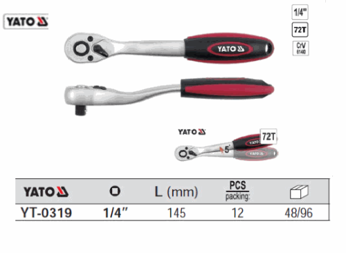 Cần siết tự động 1/4" dạng cong 146mm Yato YT-0319 - Ba Lan