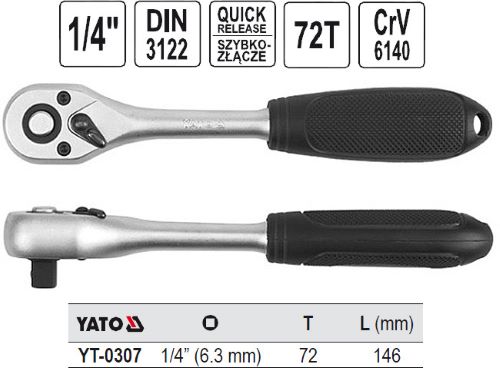 Cần siết tự động 1/4" dạng thẳng 146mm Yato YT-0307 - Ba Lan