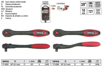 Cần siết tự động 3/8" dạng cong 202mm Yato YT-0294 - Ba Lan