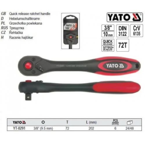 Cần siết tự động 3/8" dạng thẳng 202mm Yato YT-0291 - Ba Lan