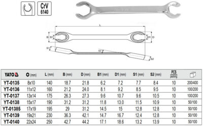 Cờ lê 2 đầu miệng loe bóng gương Yato YT-0135 - Ba Lan