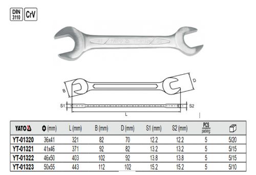 Cờ lê 2 đầu miệng mờ chuẩn DIN 3110 Yato YT-01320 _ Ba Lan