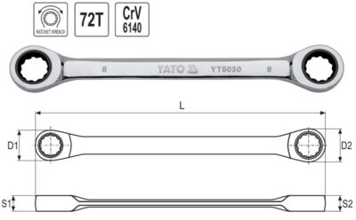 Cờ lê bóng gương 2 đầu vòng 8x19mm tự động đảo chiều Yato YT-5030 - Ba Lan