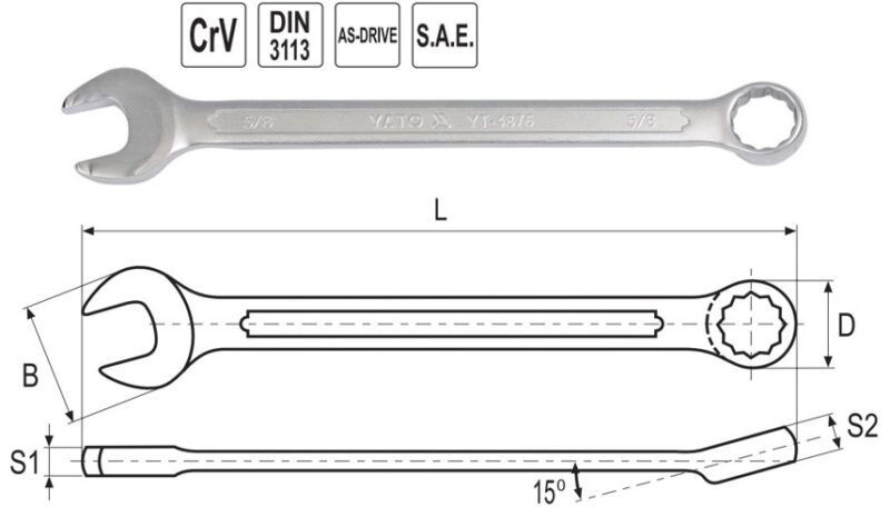 Cờ lê vòng miệng khuỷu cao hệ inch 1/4" kiểu Đức Yato YT-4870 - Ba Lan