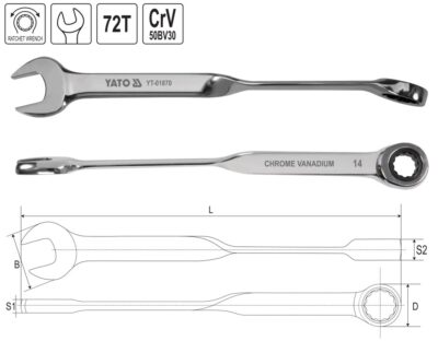 Cờ lê vòng miệng tay đòn tự động lật đảo chiều size: 8mm - 19 mm Yato YT-01870 - Ba Lan