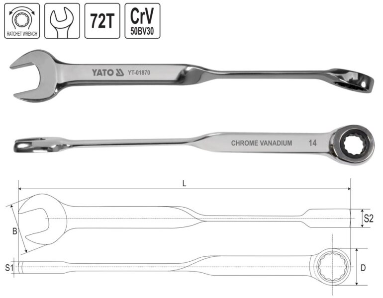 Cờ lê vòng miệng tay đòn tự động lật đảo chiều size: 8mm - 19 mm Yato YT-01870 - Ba Lan