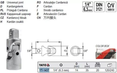 Đầu nối lắc léo 1/4"x35mm Yato YT-1437 - Ba Lan