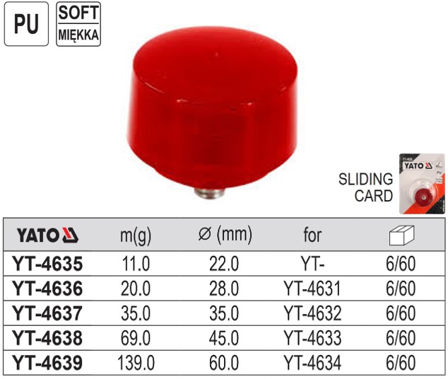 Đầu búa nhựa PU 22mm màu đỏ Yato YT-4635 - Ba Lan