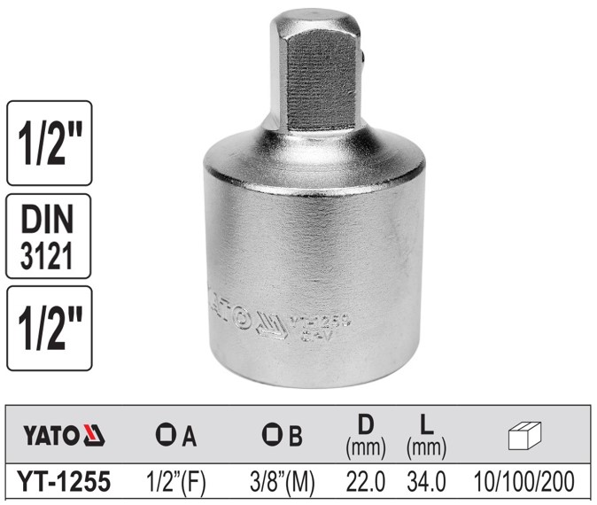 Đầu chuyển 1/2" sang 3/8" Yato YT-1255 - Ba Lan